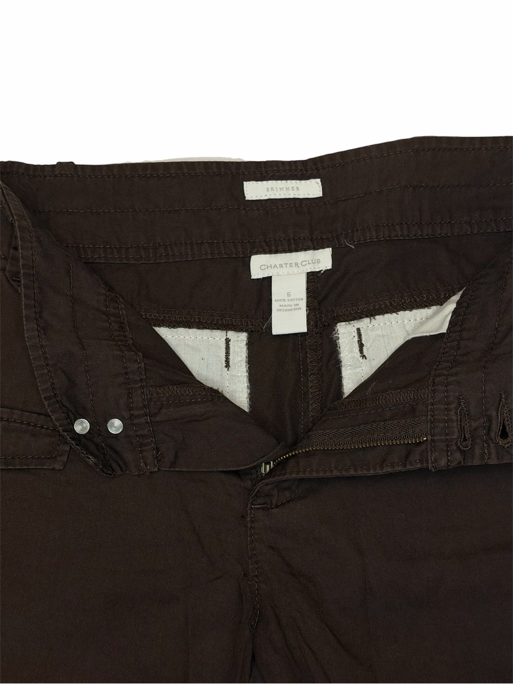 Charter Club Skimmer Size 6 Brown Cotton Capri Pants Cropped Y2K - Picture 4 of 5